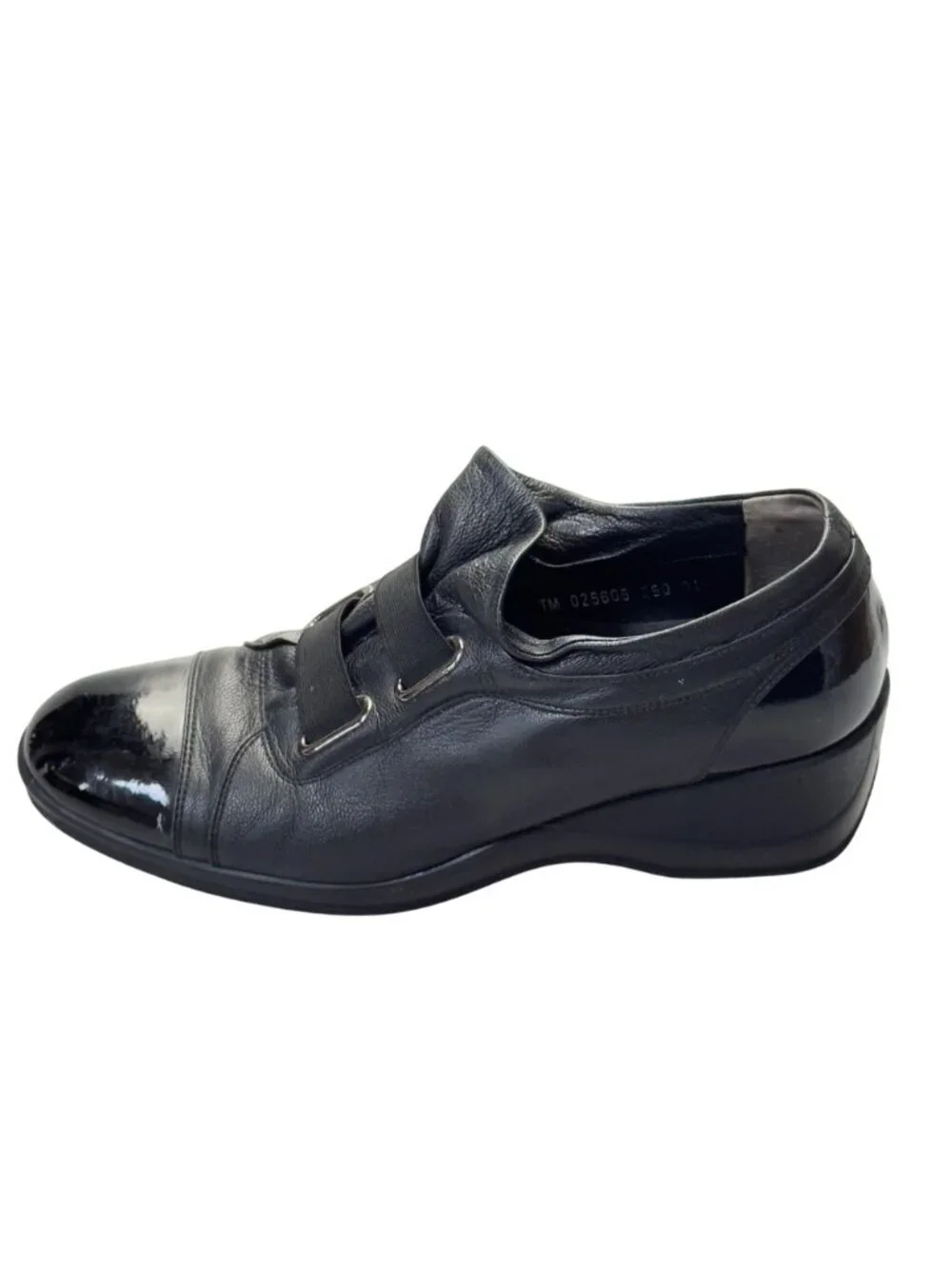 MOOK STYLE Women’s Shoes Black Leather Cap Toe Wedges Heels Size 9.5M